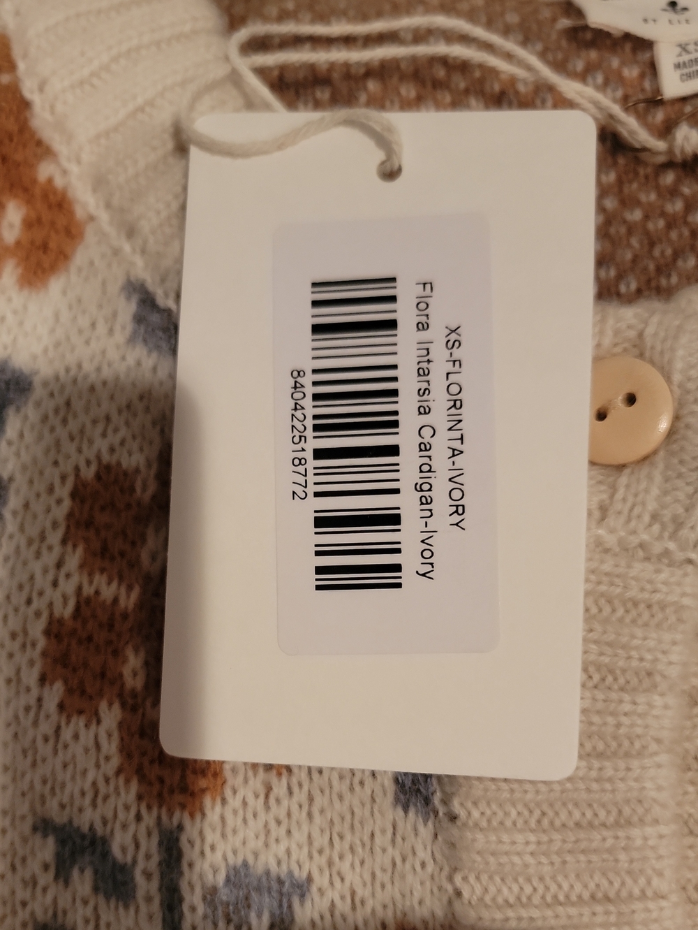 Nwt Floral Knit Cardigan - Cream and Brown Xs - Picture 2 of 6